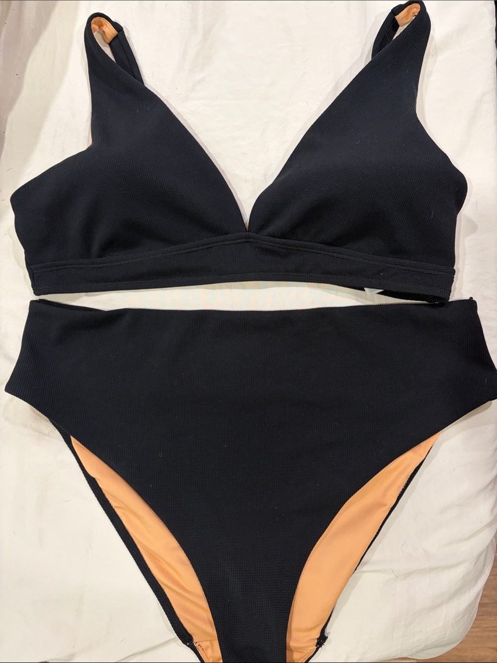 Primark Black High-Waist Two-Piece Bikini with Peach Lining